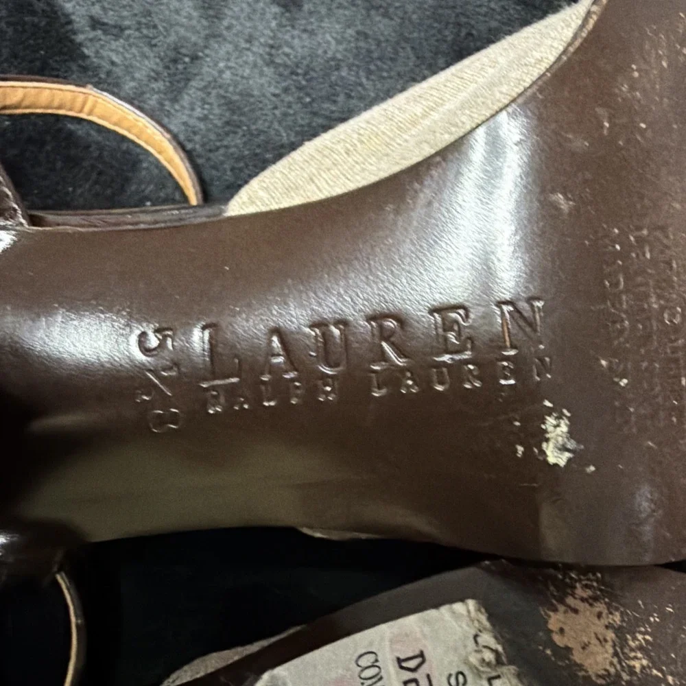 Lauren Ralph Lauren Women's Brown Angle Strap 3' Heels Shoe Size 5.5 Designer